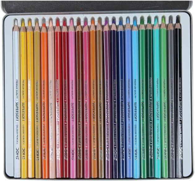 Doms Supersoft Non-Toxic Colour Pencil Set in Flat Tin Box (24 Assorted Shades ) - Image 3