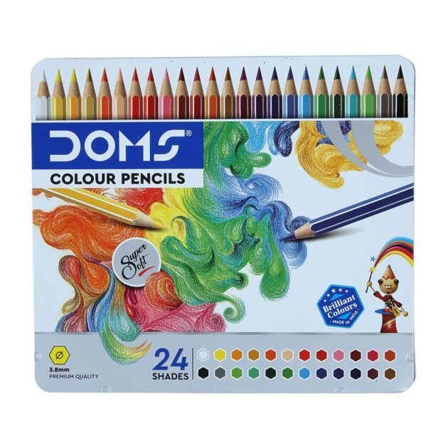 Doms Supersoft Non-Toxic Colour Pencil Set in Flat Tin Box (24 Assorted Shades )