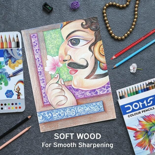 Doms Supersoft Non-Toxic Colour Pencil Set in Flat Tin Box (24 Assorted Shades ) - Image 5
