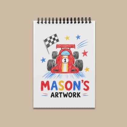 Kids Personalized Sketchbook, Custom Drawing Art Pad Books with Name, Stocking Stuffers, Boys Party Favor gifts, 5.5” x 8.5” (A5)