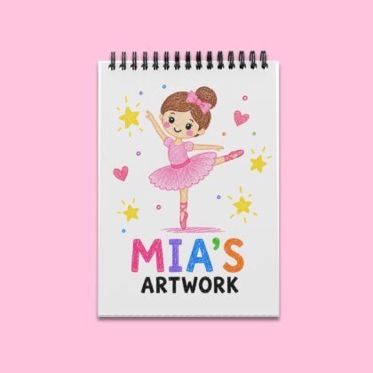 Kids Personalized Sketchbook, Custom Drawing Art Pad Books with Name, Stocking Stuffers, Girls Party Favor gifts, 5.5” x 8.5” (A5)