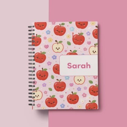 Fruits notebooks for Kids, Wire-O, Personalized with Name, 100 pages (50 paper),A5 or A4, Softcover or Hardcover
